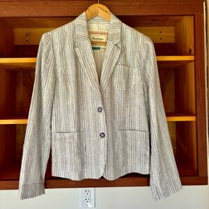 Anthropology Cartonnier Navy Stripe Summer Linen Blazer Women’s 10